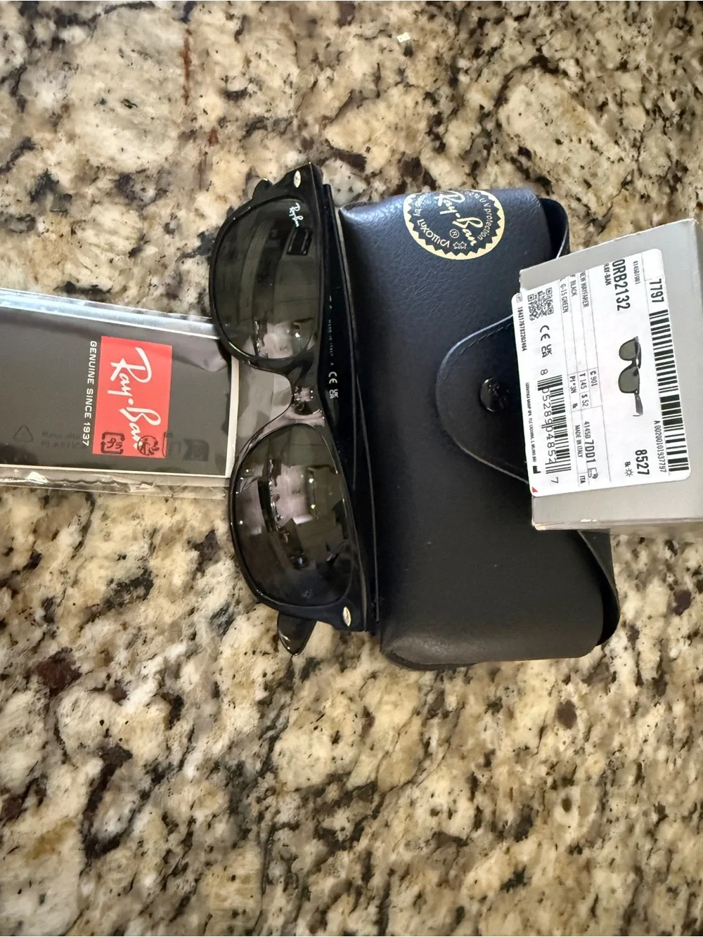 Ray-Ban Black Frame Sunglasses with Green Lenses